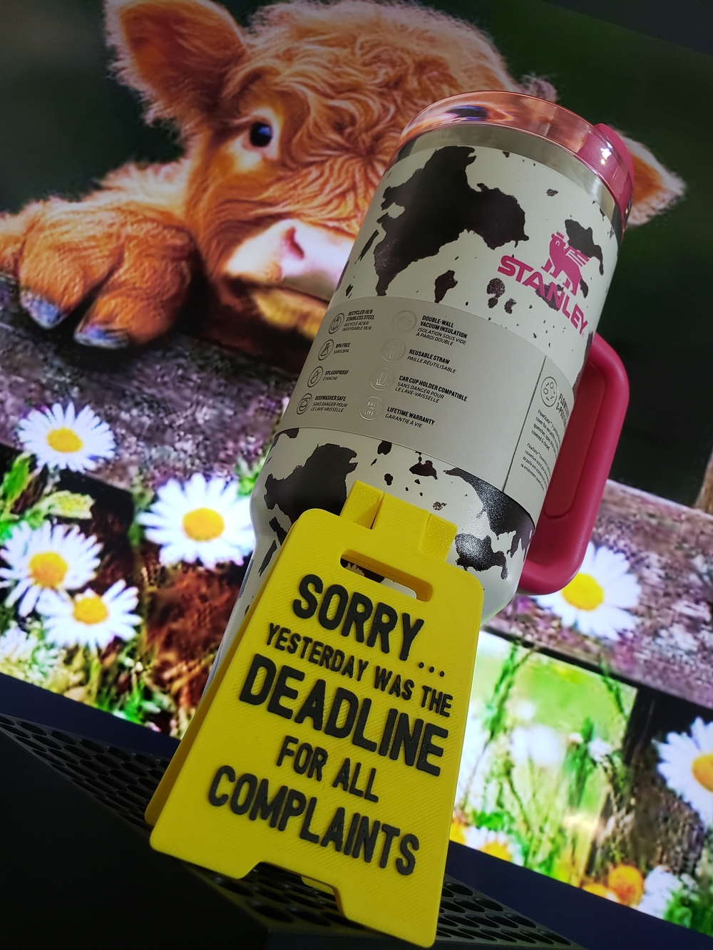 Stanley Pink Cow-Print Travel Mug with Handle